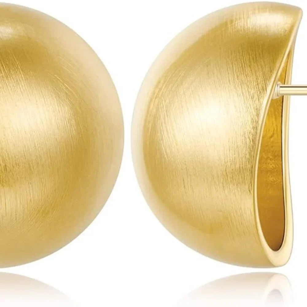 Stud Earrings for Women Half-ball Mattle Gold Sliver Studs Gold Brushed Button E - Picture 1 of 7